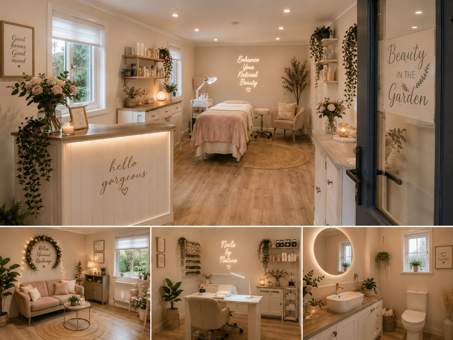 Beauty in the Garden private treatment studio — peaceful interior spa setting
